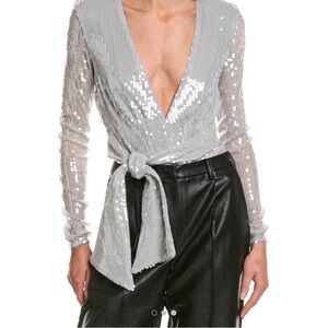 Bardot Silver Sequin V-Neck Bodysuit